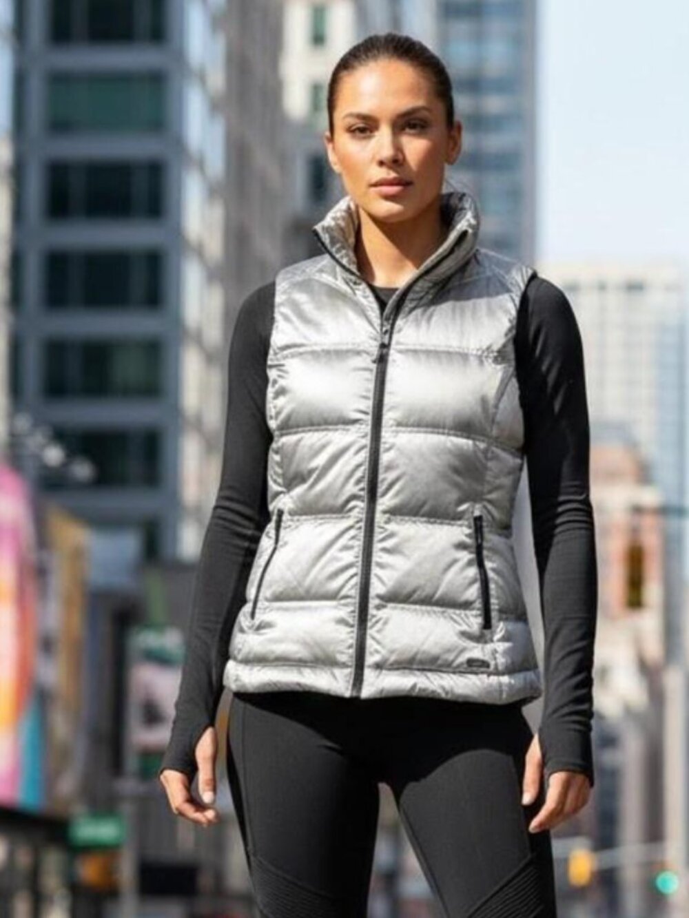 Athleta Goose Down Metallic Puffer Vest Size XSmall Pockets Gorpcore Activewear